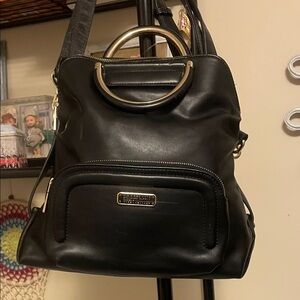 RedAnts Black Leather Satchel with Gold Accents